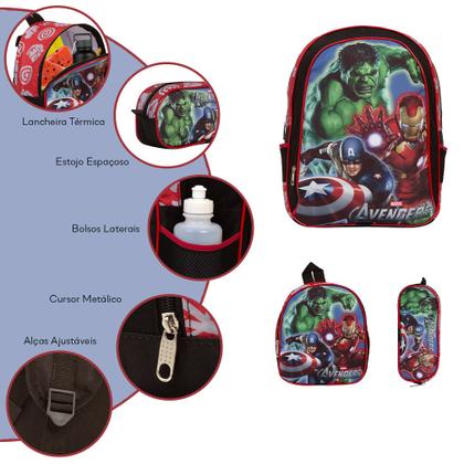 Imagem de Kit Mochila Infantil Costas Vingadores + Lancheira Térmica