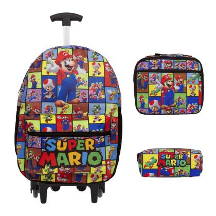 Imagem de Kit Mochila Infantil De Rodinha Mario Juvenil Envio 24 Hrs