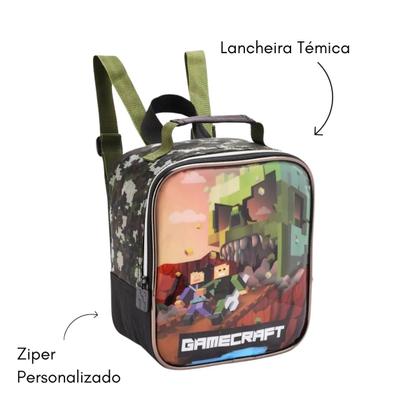 Imagem de Kit Mochila Infantil De Rodinha Minecreft Lancheira e Estojo Escolar Para Menino