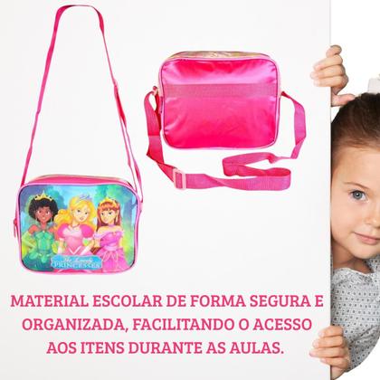 Imagem de Kit Mochila Infantil Escolar com 3 peças Princesas Carrinho Aranha Organização Escola Passeio Viagem Livro Caderno Lápis Caneta Volta ás Aulas Sortida
