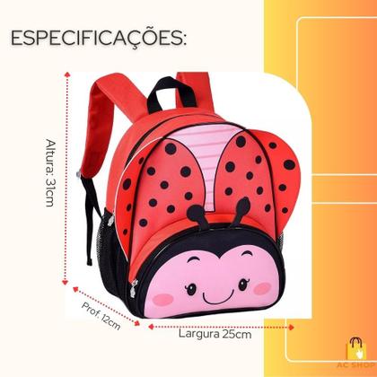 Imagem de Kit Mochila Infantil Escolar de Rodinhas Com Mochila de Alças Costas Joaninha 3D Passeio Viagem Clio Pets Original