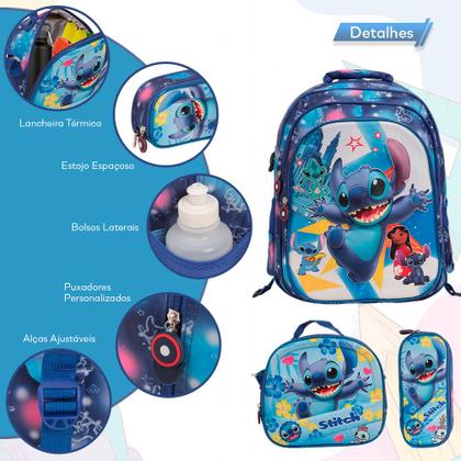 Imagem de Kit Mochila Infantil Escolar Lilo E Stitch Costas Grande