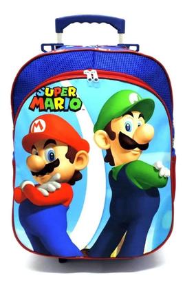 Imagem de Kit Mochila Infantil Escolar Mario E Luigi Rodinhas Tam G F5