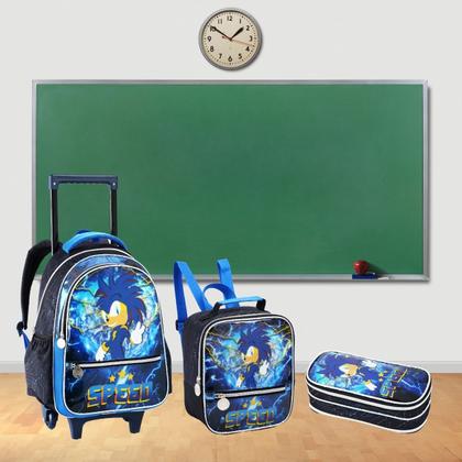Imagem de Kit Mochila Infantil Escolar Menino Speed Com Rodinhas 3 peças
