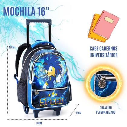 Imagem de Kit Mochila Infantil Escolar Menino Speed Com Rodinhas 3 peças