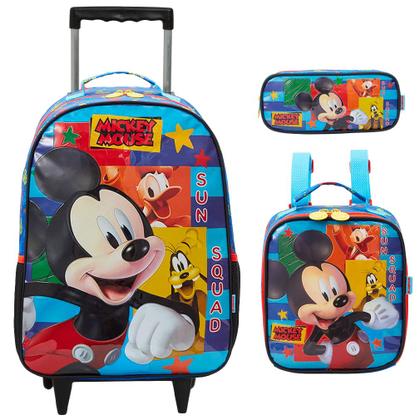 Imagem de Kit Mochila Infantil Escolar Mickey Rodinha Lancheira Estojo