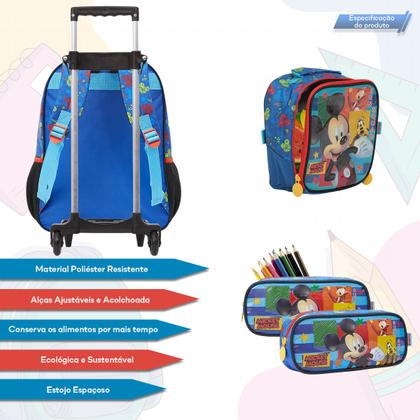 Imagem de Kit Mochila Infantil Escolar Mickey Rodinha Lancheira Estojo