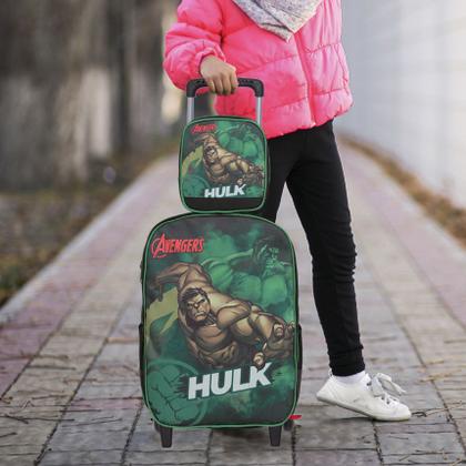 Imagem de Kit Mochila Infantil Escolar Rodinha Hulk Vingadores Grande