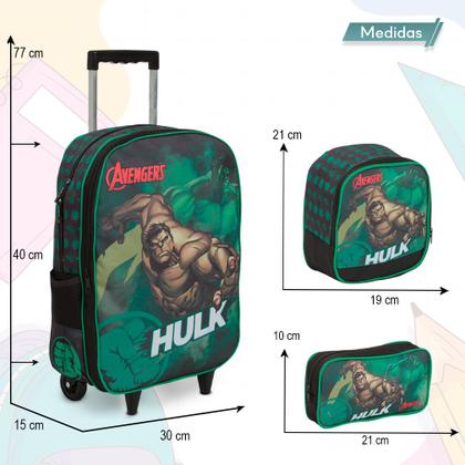 Imagem de Kit Mochila Infantil Escolar Rodinha Hulk Vingadores Grande