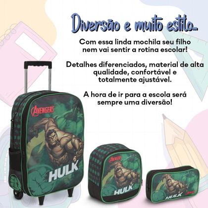 Imagem de Kit Mochila Infantil Escolar Rodinha Hulk Vingadores Grande