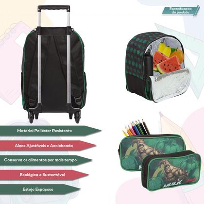 Imagem de Kit Mochila Infantil Escolar Rodinha Hulk Vingadores Grande