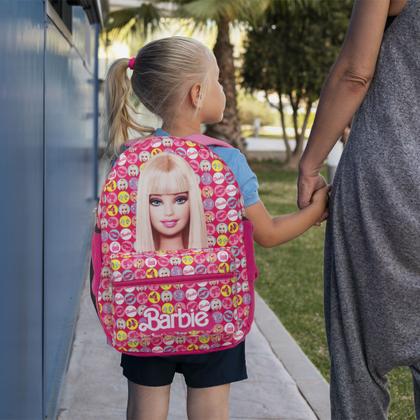 Imagem de Kit Mochila Infantil Feminina Barbie Juvenil Lancheira Rosa
