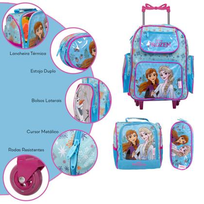 Imagem de Kit Mochila Infantil Feminina Frozen Com Rodinhas Chenson