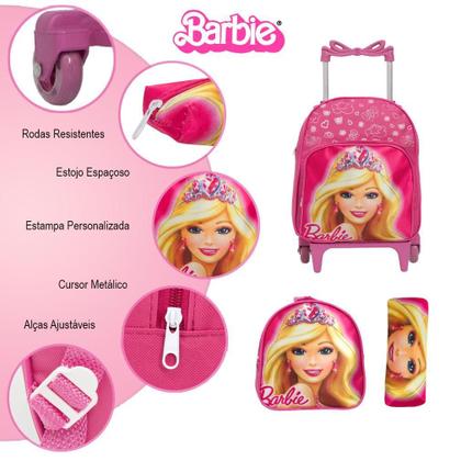 Imagem de Kit Mochila Infantil Feminina Rodinha Barbie Pequena Passeio