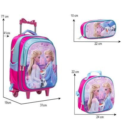 Imagem de Kit Mochila Infantil Feminina Rodinha Frozen 3D + Lancheira