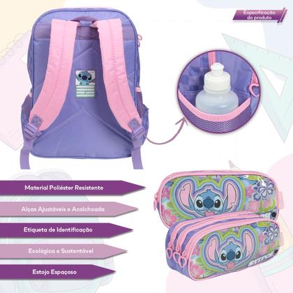 Imagem de Kit Mochila Infantil Feminina Stitch Juvenil Com Estojo