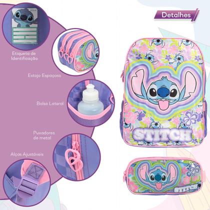 Imagem de Kit Mochila Infantil Feminina Stitch Juvenil Com Estojo