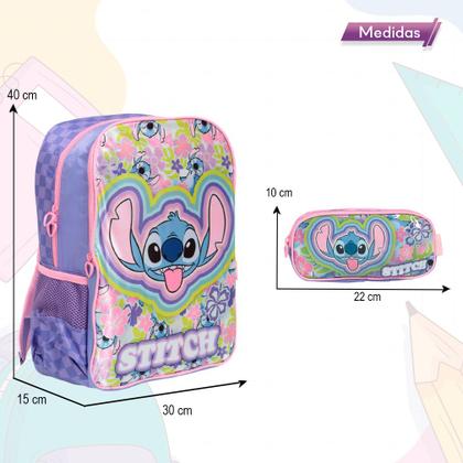 Imagem de Kit Mochila Infantil Feminina Stitch Juvenil Com Estojo