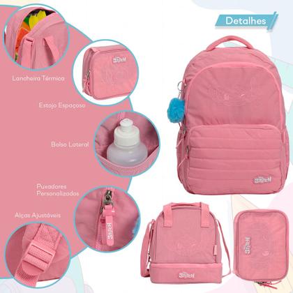 Imagem de Kit Mochila Infantil Feminina Stitch Tam G Resistente
