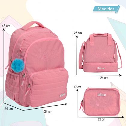 Imagem de Kit Mochila Infantil Feminina Stitch Tam G Resistente