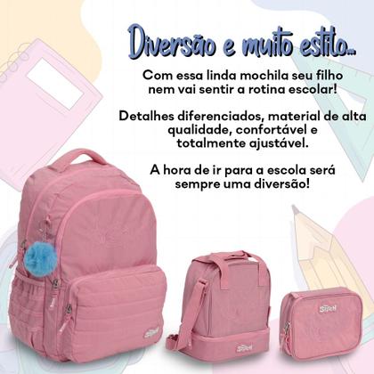 Imagem de Kit Mochila Infantil Feminina Stitch Tam G Resistente