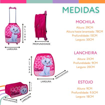 Imagem de Kit Mochila Infantil Gata Marie Flores Rosa