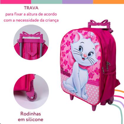 Imagem de Kit Mochila Infantil Gata Marie Flores Rosa
