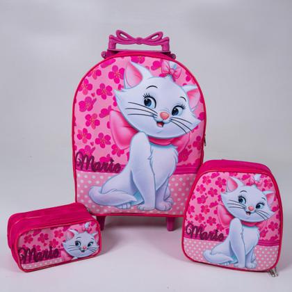 Imagem de Kit Mochila Infantil Gata Marie Flores Rosa