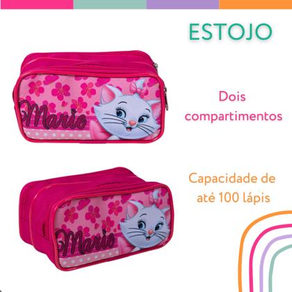 Imagem de Kit Mochila Infantil Gata Marie Flores Rosa