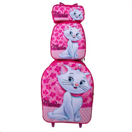 Imagem de Kit Mochila Infantil Gata Marie Flores Rosa