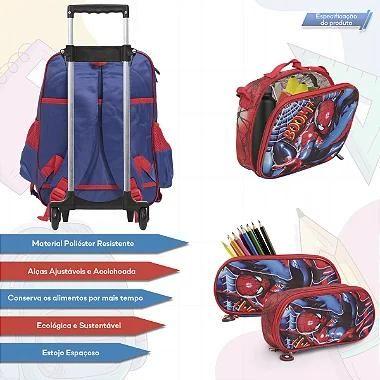 Imagem de Kit Mochila Infantil Homem Aranha Rodinha 3d Resistente