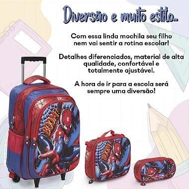 Imagem de Kit Mochila Infantil Homem Aranha Rodinha 3d Resistente