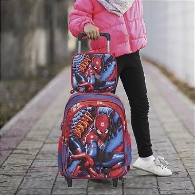 Imagem de Kit Mochila Infantil Homem Aranha Rodinha 3d Resistente
