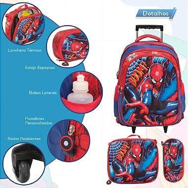 Imagem de Kit Mochila Infantil Homem Aranha Rodinha 3d Resistente