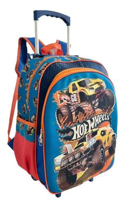 Imagem de Kit Mochila Infantil Hot Wheels Monster Truck Rodinhas Tam M