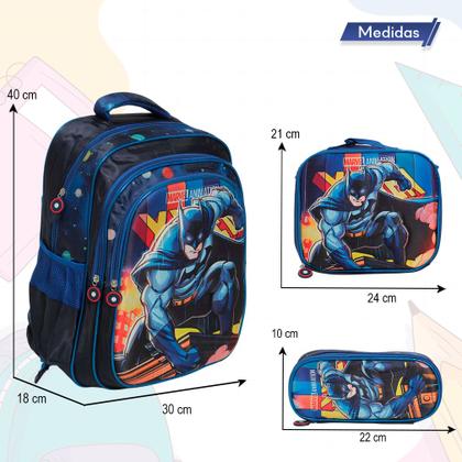 Imagem de Kit Mochila Infantil Masculina Batman 3D Lancheira Estojo