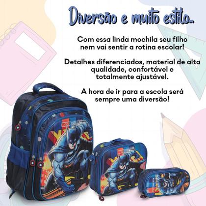 Imagem de Kit Mochila Infantil Masculina Batman 3D Lancheira Estojo