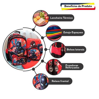 Imagem de Kit Mochila Infantil Masculina De Rodinhas Homem Aranha 3d