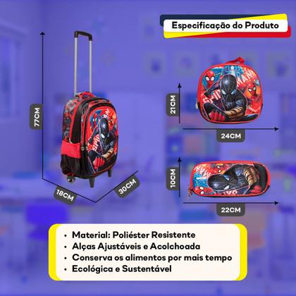 Imagem de Kit Mochila Infantil Masculina De Rodinhas Homem Aranha 3d