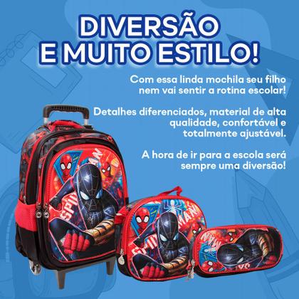 Imagem de Kit Mochila Infantil Masculina De Rodinhas Homem Aranha 3d