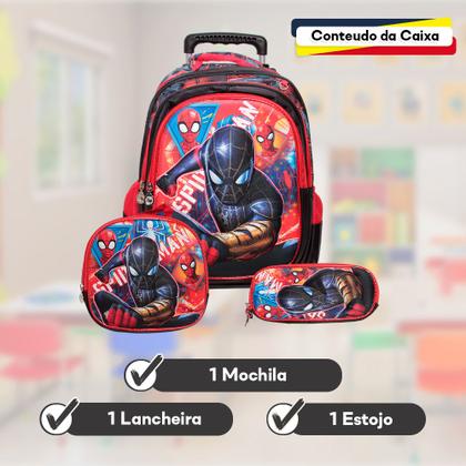 Imagem de Kit Mochila Infantil Masculina De Rodinhas Homem Aranha 3d