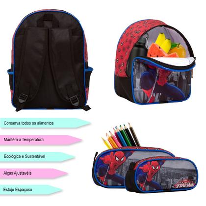 Imagem de Kit Mochila Infantil Masculina Homem Aranha Costas Lancheira