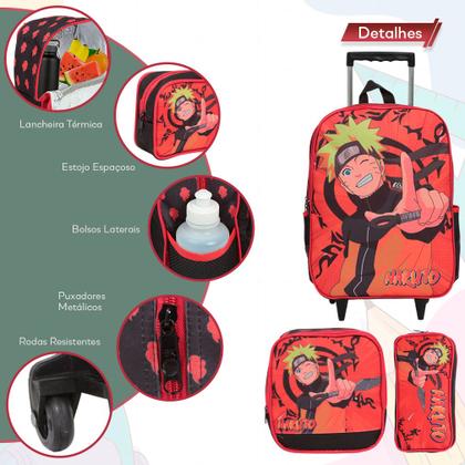 Imagem de Kit Mochila Infantil Masculina Naruto Carrinho + Lancheira