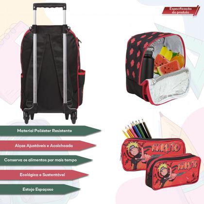 Imagem de Kit Mochila Infantil Masculina Naruto Carrinho + Lancheira
