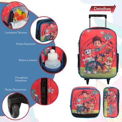 Imagem de Kit Mochila Infantil Masculina Paw Patrol Rodinha 3 Peças