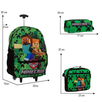 Imagem de Kit Mochila Infantil Masculina Rodinha Minecraft Juvenil