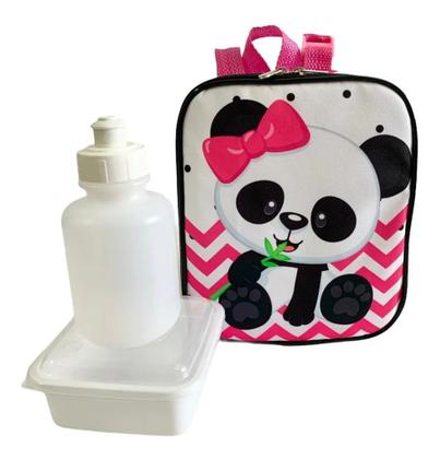 Imagem de Kit Mochila Infantil Menina Escolar Urso Panda Rodinhas M F5