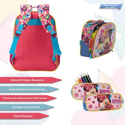 Imagem de Kit Mochila Infantil Menina Minnie Mouse 3d Com Lancheira