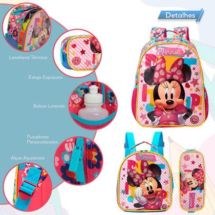 Imagem de Kit Mochila Infantil Menina Minnie Mouse 3d Com Lancheira
