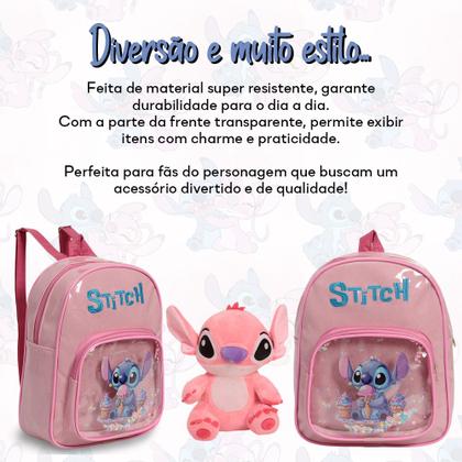 Imagem de Kit Mochila Infantil Menina Stitch Costas + Urso de Pelúcia
